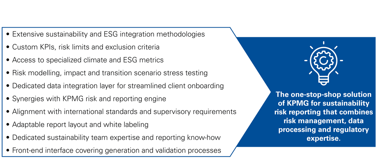 The one-stop - shop solution of KPMG for sustainability risk reporting . (Crédit: KPMG)