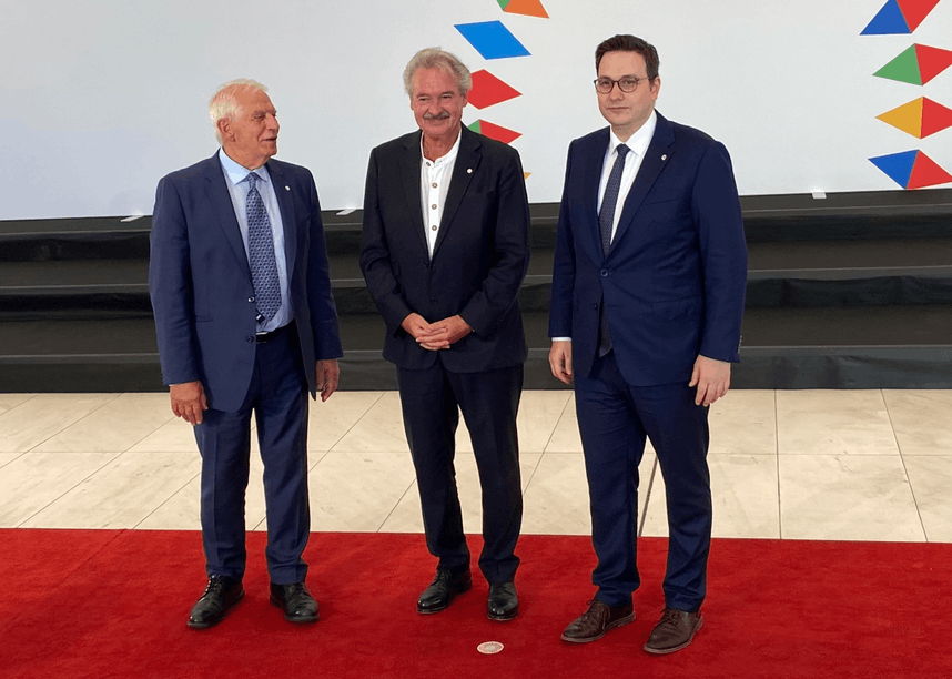 Josep Borrell, Jean Asselborn and Czech foreign affairs minister Jan Lipavský (left to right) at the meeting on 31 August. MAEE