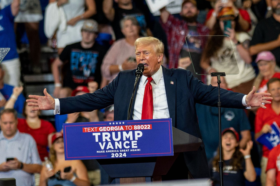 Donald Trump’s proposed tariffs include an extra 10% levy on most imports and an extra 60% tariff on Chinese goods. Pictured: Donald Trump is seen speaking at a campaign rally in Atlanta, 3 August 2024. Photo: Shutterstock/Phil Mistry