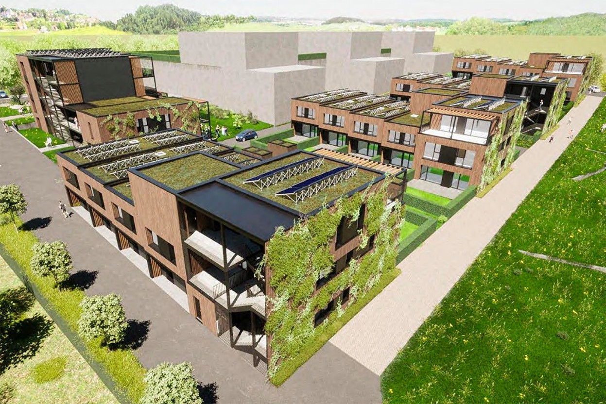 The modular construction site for five residences and sixteen single-family homes in the “Geetz” district of the “Wunne mat der Wooltz” project in Wiltz was launched on 14 October by the Fonds du Logement. (Photo: Fonds du Logement)