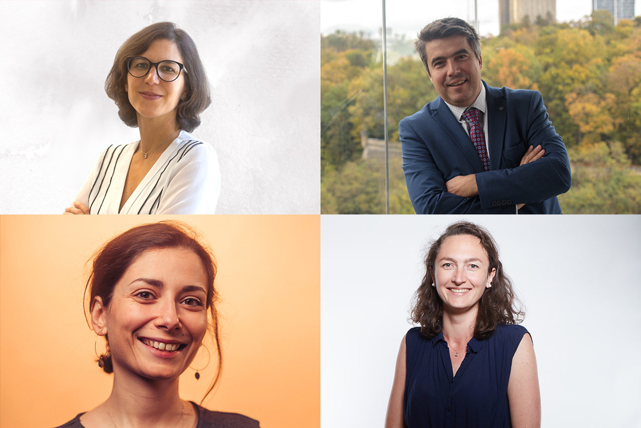 From top to bottom, left to right: Nicoletta Centofanti is general manager of the Luxembourg Sustainable Finance Initiative; Razvan-Petru Radu is president of Romlux; Denise Rodrigues Marafona is a researcher at the University of Luxembourg; Anne-Sophie Morvan is head of business & legal affairs at Luxhub. Photos: LSFI; Matic Zorman/Maison Moderne; provided by Denise Rodrigues Marafona; Luxbub. Montage: Maison Moderne