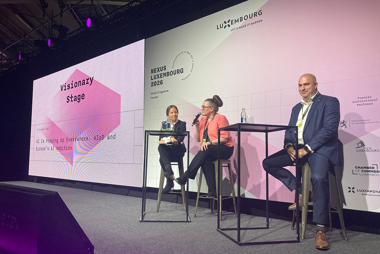 Cécile Huet, head of the ‘Excellence in AI & Robotics’ unit at the European Commission, Heli Harrikari, founder of StradivAI, and Laurent Pulinckx, CIO of Creos Luxembourg, spoke at Nexus 2026 on Wednesday 10 June. Photo: Ioanna Schimizzi/Paperjam