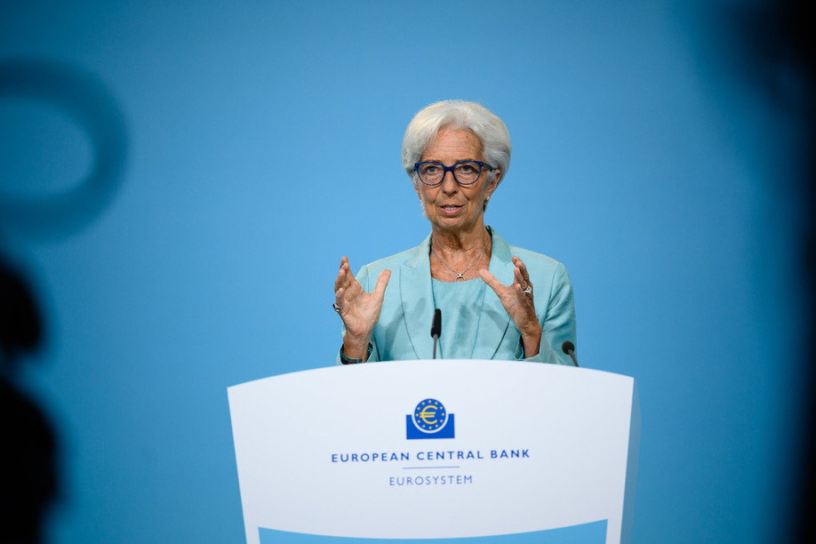Christine Lagarde, president of the European Central Bank, is seen speaking at a press conference, 22 July 2021. The bank is targeting a 2% inflation rate and said it would even temporarily tolerate a slightly a higher rate. European Central Bank