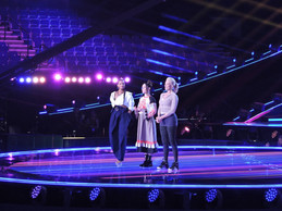 Eurovision presenters Alesha Dixon, Julia Sanina and Hannah Waddingham, seen during a rehearsal, 10 May 2023. Photo: Neel Chrillesen