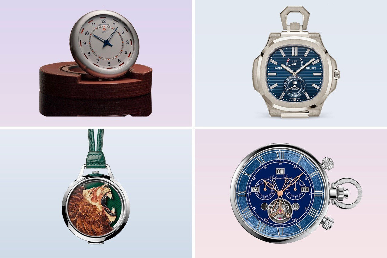 From left to right and top to bottom: Jaeger-LeCoultre Memovox Travel Clock, Patek Philippe Nautilus 958G-001, Hermès Slim Pocket Roaaaaar, Audemars Piguet 150 Heritage. (Photo: Hermès, Audemars Piguet, Patek Philippe, Jaeger-Lecoultre)
