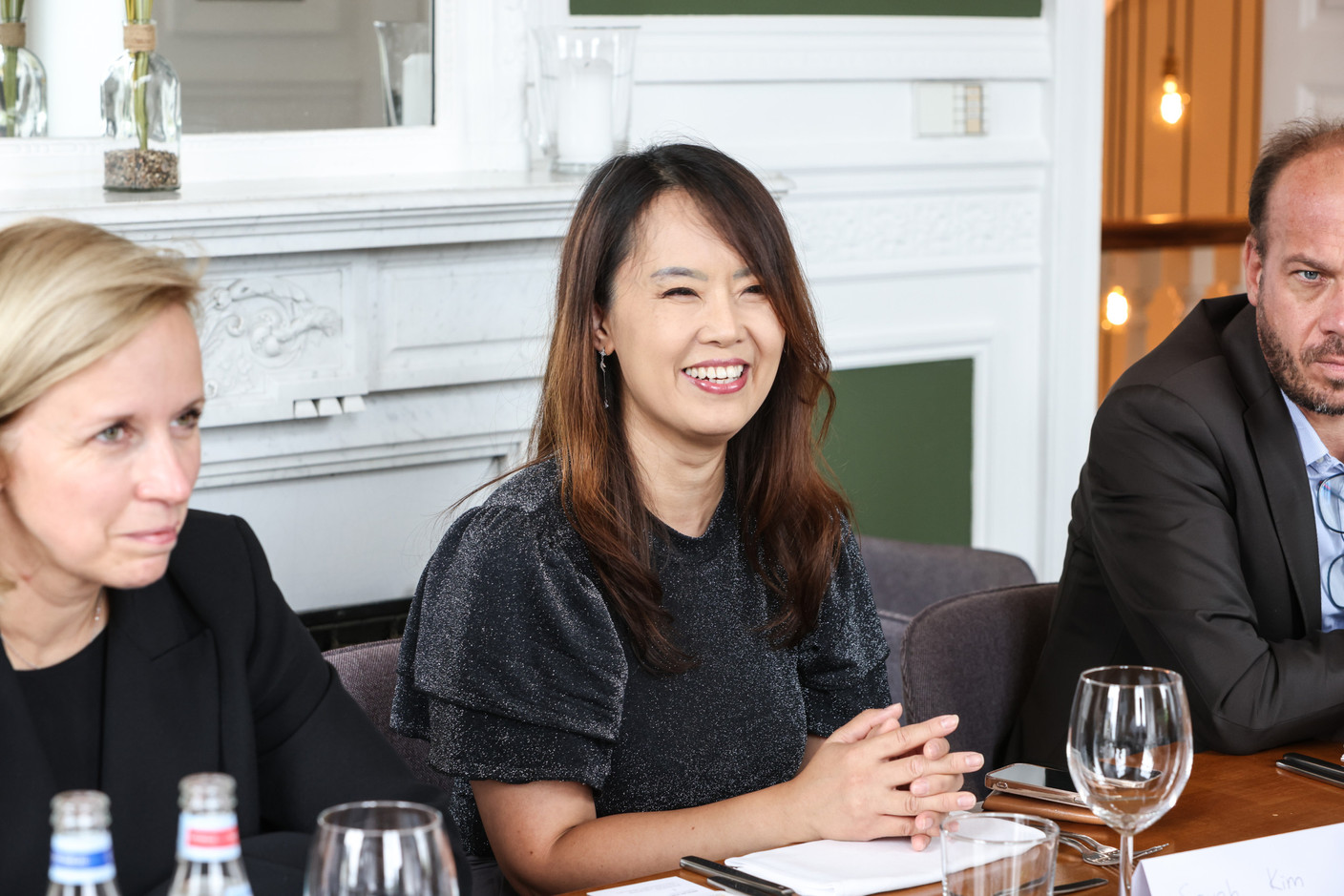 Aurélia Feltz (Beelex), Soyeh Kim (SkyinQ) and Nicolas Hurlin (The Recruiter) at a TGIF lunch on 29 September 2023. Photo: Marie Russillo / Maison Moderne