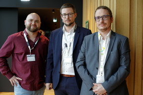 Andre Stehle (Salonkee), Laurent Putz (ministry of finance), Mike Bertemes (ministry of economy) at Expon Capital’s second annual Digital Tech Fund event, held on 25 January 2024 at Post Luxembourg’s Helix headquarters. Photo: Matic Zorman / Maison Moderne