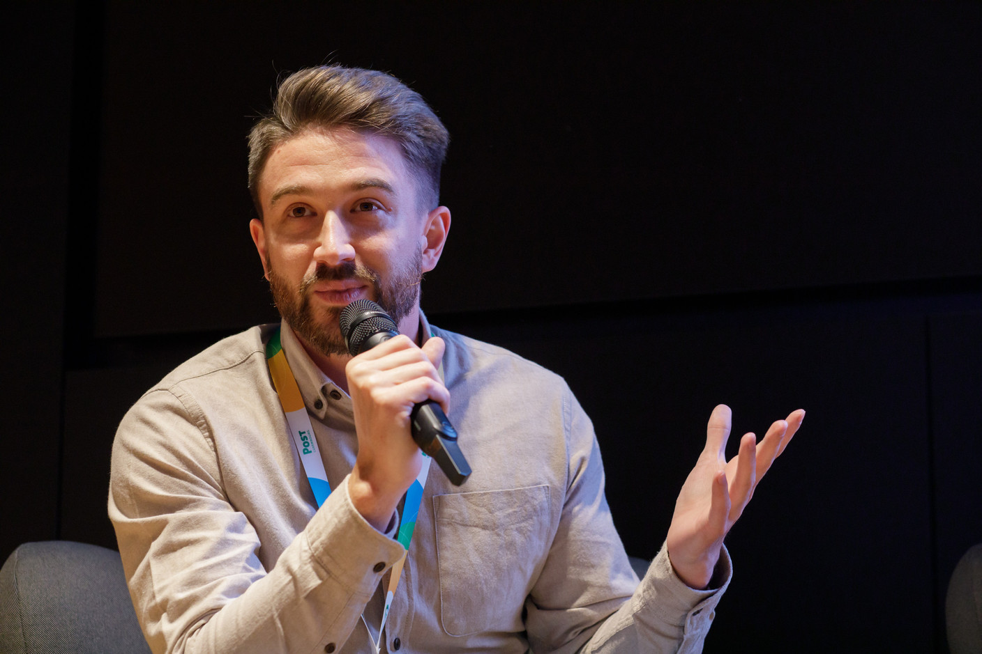 Tom Michels (Salonkee) spoke on a panel focused on the state of entrepreneurship in Luxembourg during Expon Capital's second annual Digital Tech Fund event on 25 January 2024. Photo: Matic Zorman / Maison Moderne
