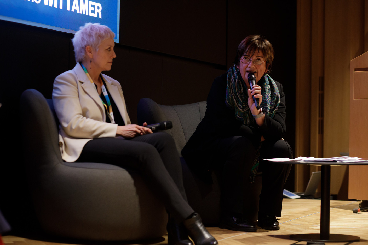 Sasha Baillie (Luxinnovation), Michèle Detaille (Fedil) during a panel discussion on the state of entrepreneurship in Luxembourg during Expon Capital's second annual Digital Tech Fund event, 25 January 2024. Photo: Matic Zorman / Maison Moderne