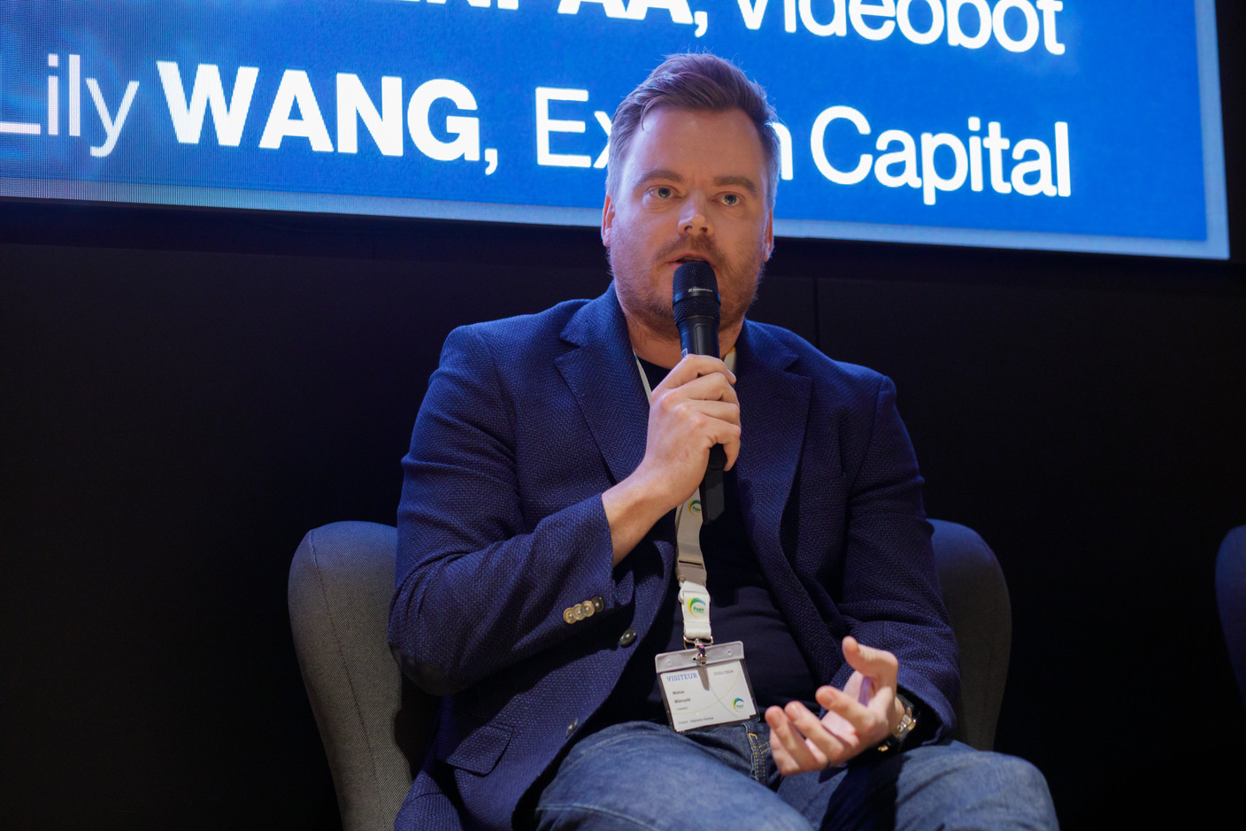 Matias Mäenpää (Videobot) spoke on a panel focused on digitalisation during Expon Capital's second annual Digital Tech Fund event at Post Luxembourg’s Helix headquarters, 25 January 2024. Photo: Matic Zorman / Maison Moderne
