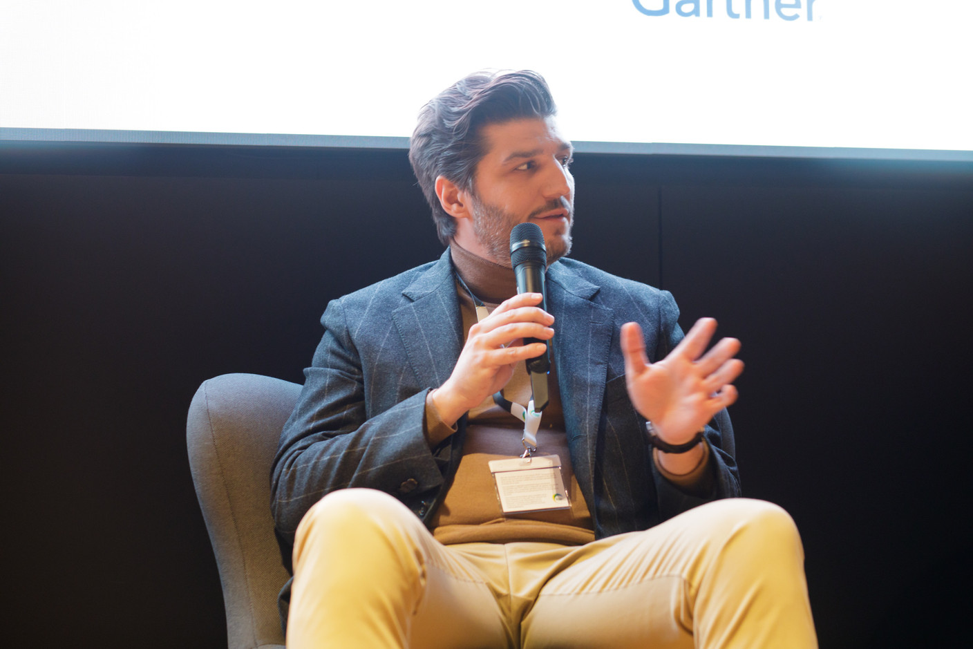 Davide Martucci (Next Gate Tech) spoke during a panel focused on artificial intelligence at Expon Capital's second annual Digital Tech Fund event at Post Luxembourg’s Helix headquarters, 25 January 2024.  Photo: Matic Zorman / Maison Moderne