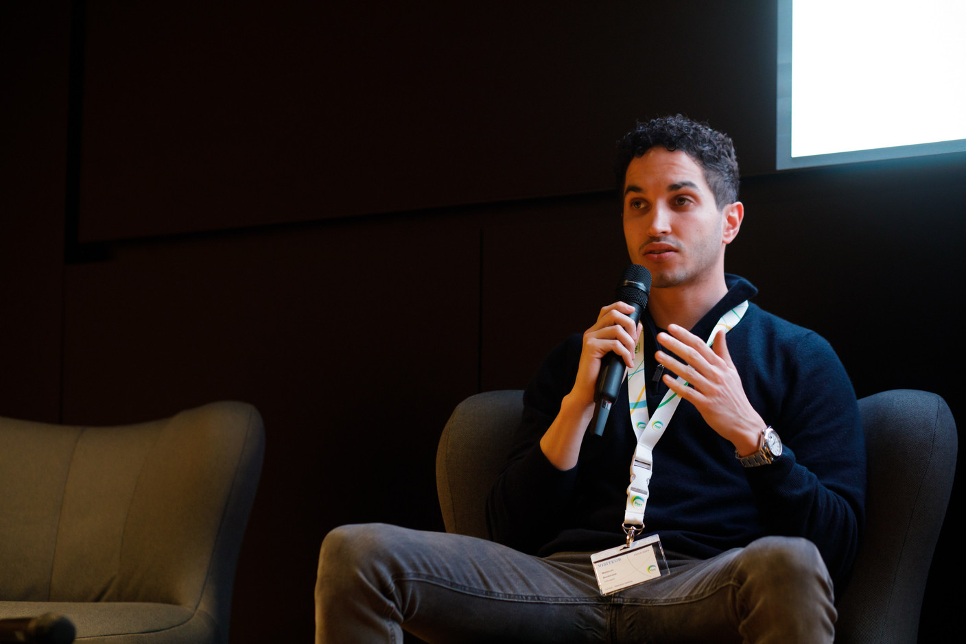 Mamoun Benkirane (Marketleap) spoke during a panel focused on artificial intelligence at Expon Capital's second annual Digital Tech Fund event at Post Luxembourg’s Helix headquarters, 25 January 2024. Photo: Matic Zorman / Maison Moderne