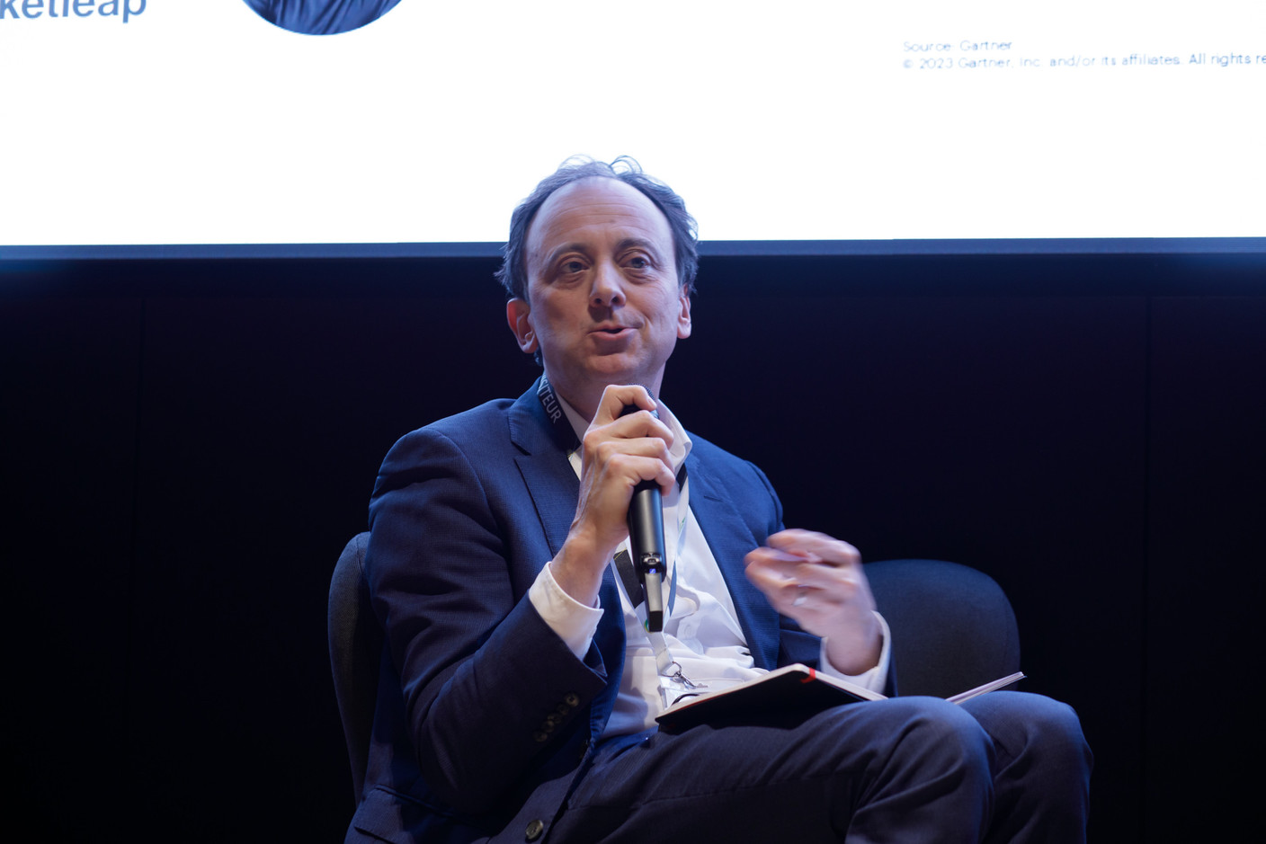 Franck Vialaron (Accelex) spoke during a panel focused on artificial intelligence at Expon Capital's second annual Digital Tech Fund event at Post Luxembourg’s Helix headquarters, 25 January 2024.  Photo: Matic Zorman / Maison Moderne
