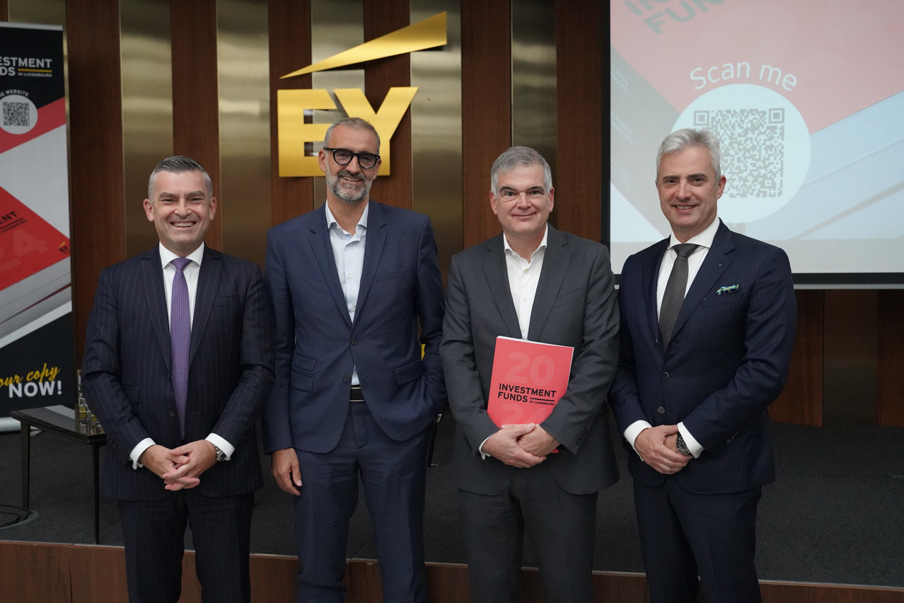 L to r: Nicolas Bannier (EY), Serge Weyland (Alfi), Claude Marx (CSSF) and Olivier Coekelbergs (EY), pictured at the launch of the 2024 edition of EY’s Investment Funds in Luxembourg report, 19 September 2024. Photo: EY Luxembourg
