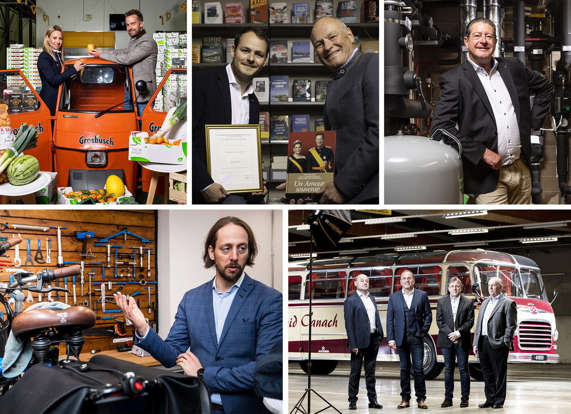 From left to right, and top to bottom: Grosbuch, Ernster, Genista, Cycles Arnold Kontz and Emile Weber… These are just some of the family-run businesses (among many others) that took part in our survey on what constitutes a ‘national champion’. (Photos: Paperjam, DR)