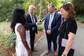 Ambassador Thomas Lambert and his wife Sofie Lambert-Geeroms (left) greeting guests during the Belgian National Day reception on Thursday evening Guy Wolff/Maison Moderne