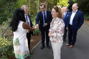 Ambassador Thomas Lambert and his wife Sofie Lambert-Geeroms (left) greeting Philippe Glaesener (SES) and family and integration minister Corinne Cahen (DP)  Guy Wolff/Maison Moderne