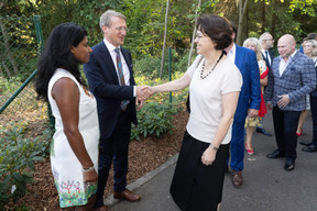 Ambassador Thomas Lambert and his wife Sofie Lambert-Geeroms (left) greeting French ambassador to Luxembourg Claire Lignières-Counathe Guy Wolff/Maison Moderne