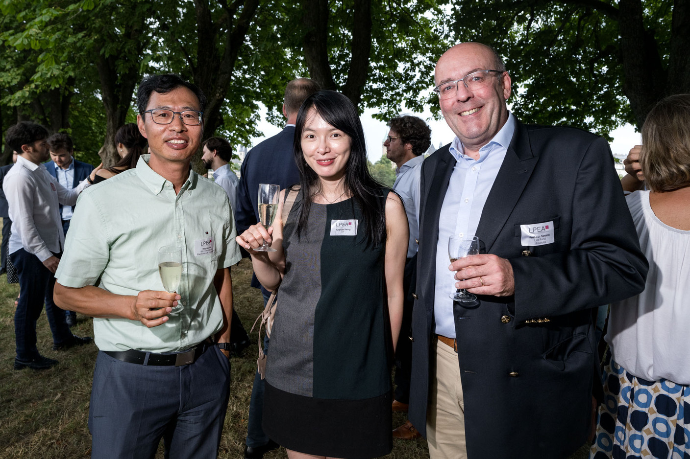 Wayne Zhan (IEE International Electronics & Engineering), Amanda Yeung (EY) and Jean-Luc Neyens (Link Fund Solutions) at the Luxembourg Private Equity and Venture Capital Association’s (LPEA) summer party, held on 11 July at the Hotel Parc Belle-Vue in Luxembourg City.  Photo: Nader Ghavami