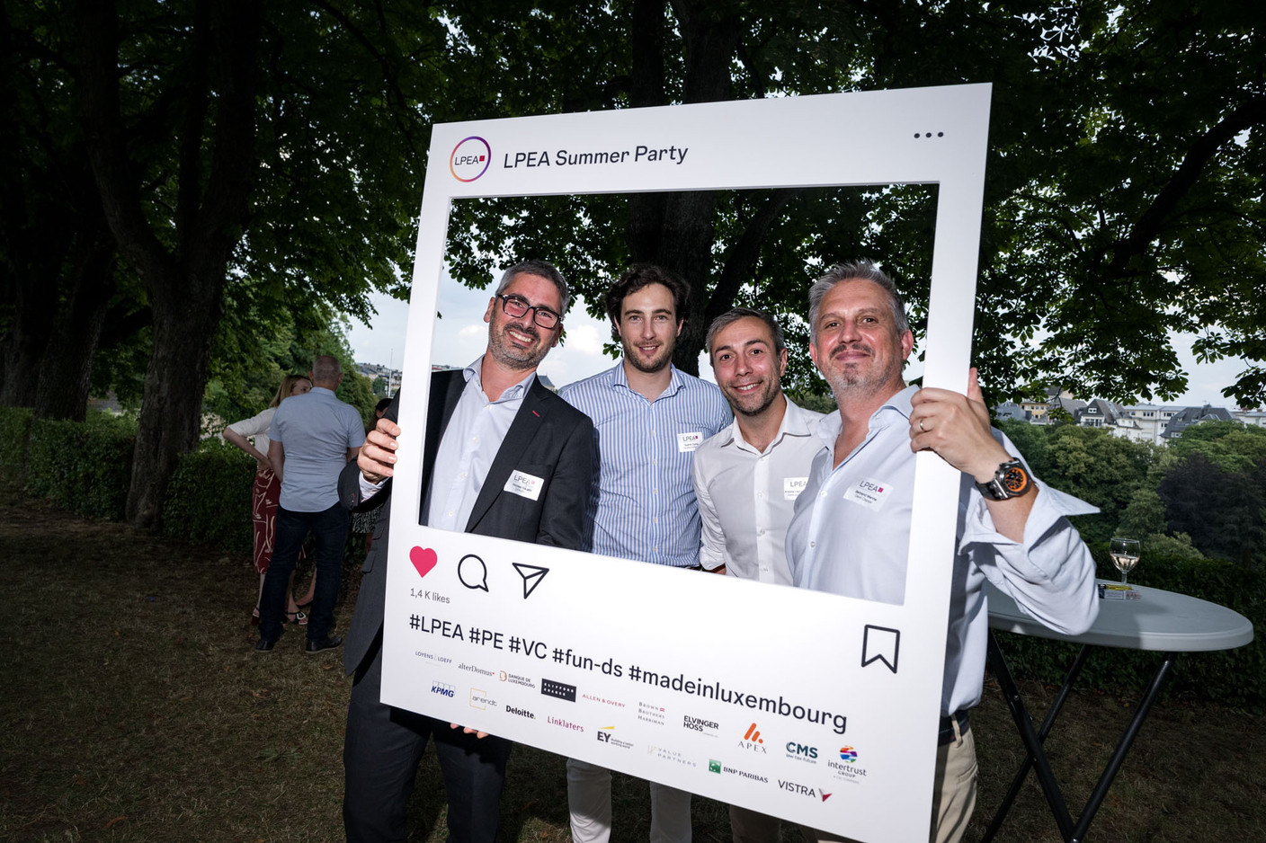 Nicolas Gauzes (Linklaters), Quentin Dupraz (Ilavska Vuillermoz Capital), Antoine Legros Saint-Jalm (Saint-Jalm Consulting) and Bertrand Manhe (Genii Capital) at the Luxembourg Private Equity and Venture Capital Association’s (LPEA) summer party, held on 11 July at the Hotel Parc Belle-Vue in Luxembourg City. Photo: Nader Ghavami