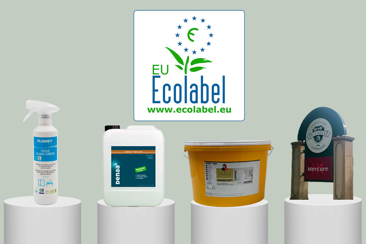 In Luxembourg, EU Ecolabels can be found at Flowey, Probiotic Group and Peintures Robin. Montage: Maëlle Hamma/Maison Moderne