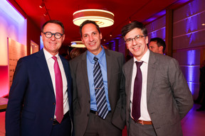 Stéphane Ries (Quintet) on the left, Patric Luc (Satisco), centre, at the 2023 Finance Awards, which took place on Tuesday 21 November 2023 at Casino 2000 in Mondorf. Photo: Eva Krins and Marie Russillo/Maison Moderne