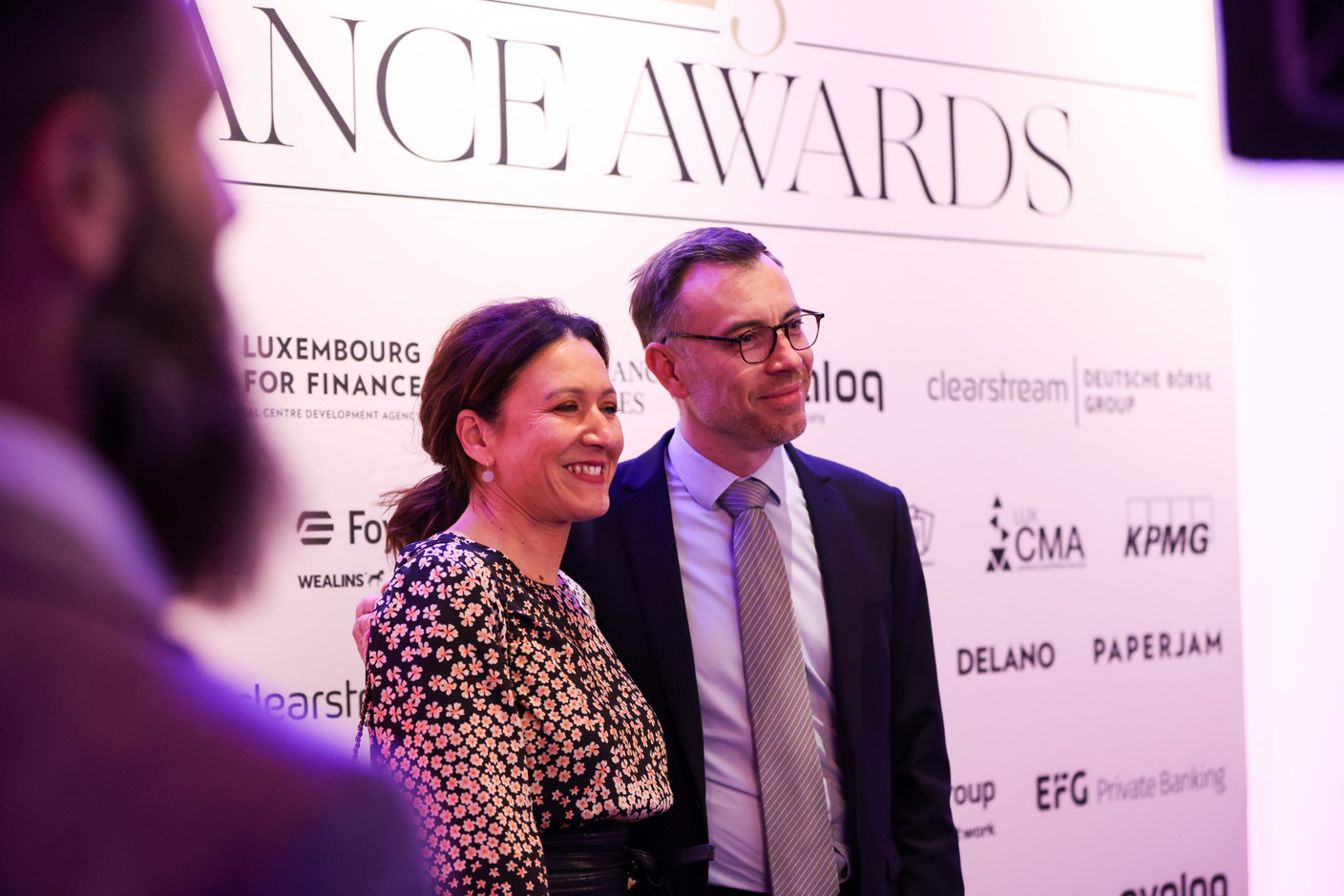 Carine El Nouchi and Pascal Julliard (HSBC) at the 2023 Finance Awards, which took place on Tuesday 21 November 2023 at Casino 2000 in Mondorf. Photo: Eva Krins and Marie Russillo/Maison Moderne