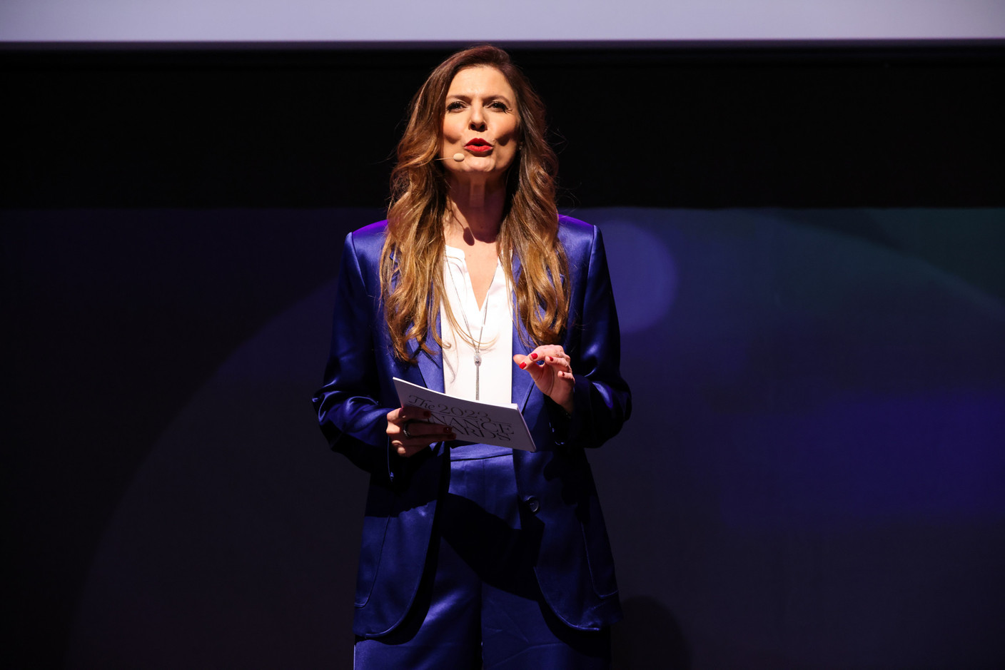 Nathalie Reuter was the moderator of the 2023 Finance Awards, which took place on Tuesday 21 November 2023 at Casino 2000 in Mondorf. Photo: Eva Krins and Marie Russillo/Maison Moderne