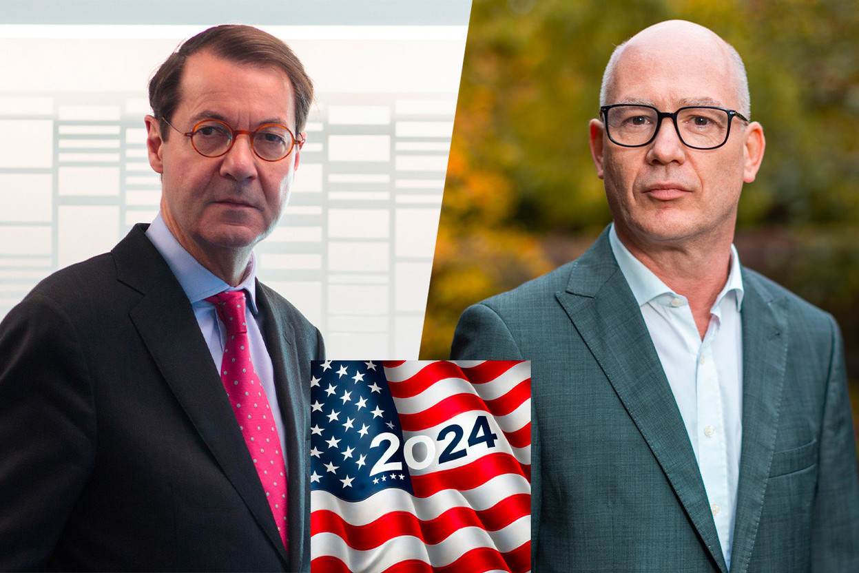 Economist and former banker Bruno Colmant (left) and risk management expert Luc Neuberg warn that financial institutions are ill-prepared to deal with geopolitical risk. Library photos: Matic Zorman/Romain Gamba/Maison Moderne; montage: Maison Moderne