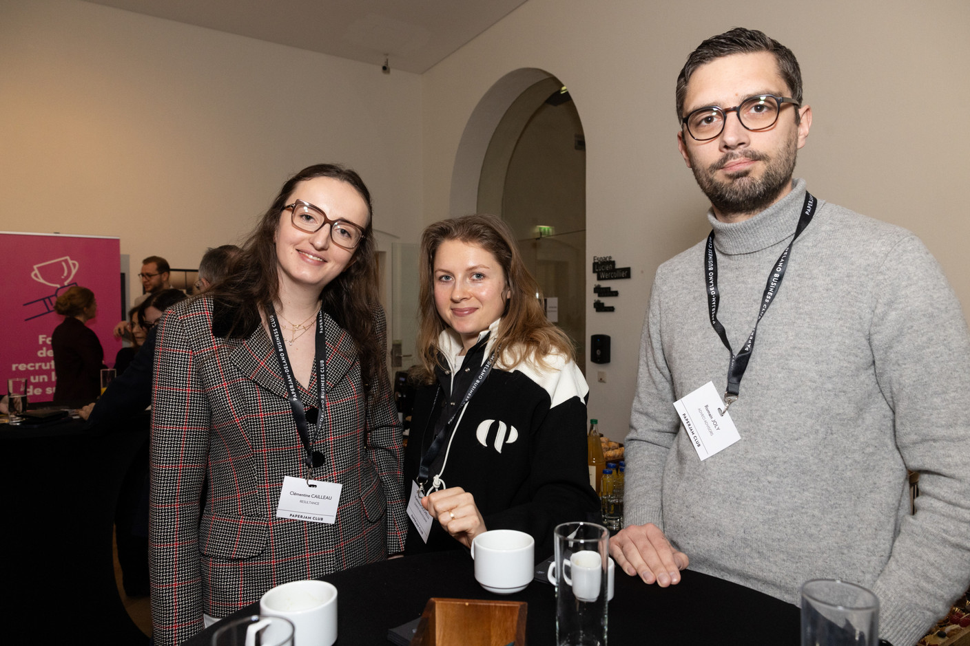 Clementine Cailleau (Resultance), Vladislava Cicchelli (Quintet Private Bank) and Romain Joly (AdVeci Advisors) at the Paperjam Club’s Workshops Day, held at Neimënster Abbey, 21 January 2025. Photo: Eva Krins/Maison Moderne