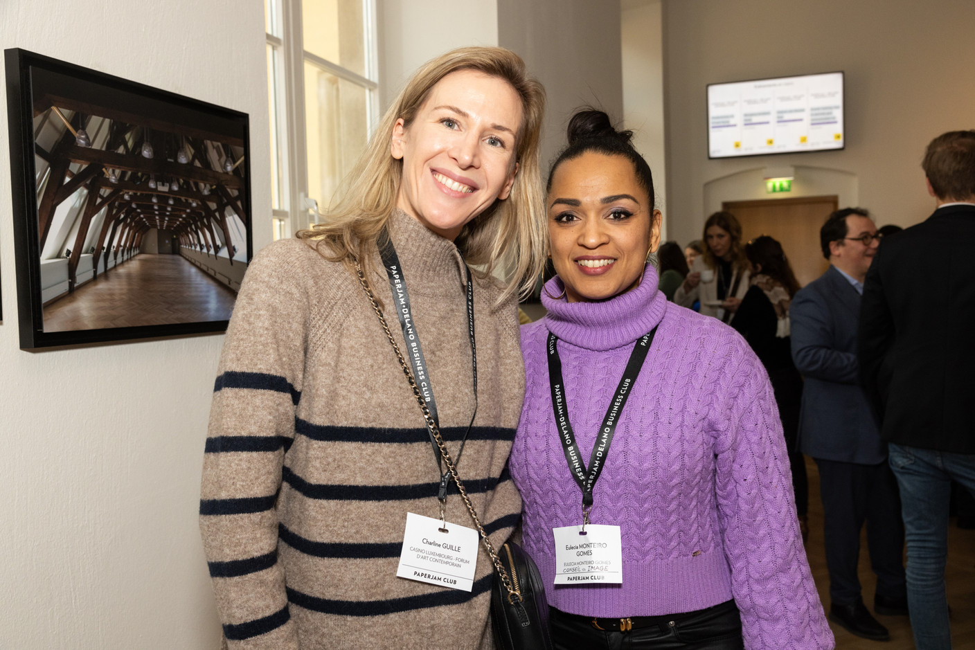 Charline Guille (Casino Luxembourg-Forum d’art contemporain) and Eulecia Monteiro Gomes (Eulecia Montero Gomes - Conseil en image) at the Paperjam Club’s Workshops Day, held at Neimënster Abbey, 21 January 2025. Photo: Eva Krins/Maison Moderne
