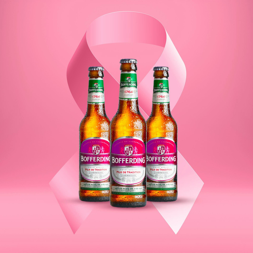 Bofferding beer is dressed in pink during this breast cancer awareness month. (Photo: Brasserie Nationale)