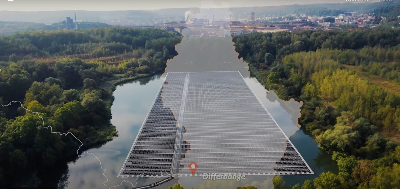 The floating solar farm in Differdange is the result of an agreement signed by ArcelorMittal and Enovos in 2019. Photo: ArcelorMittal
