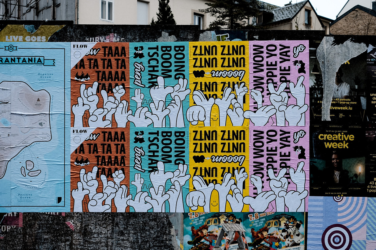 Le projet «Flow» donne carte blanche à quatre graphistes, dont Laurent Daubach, pour la création d’affiches à coller sur des palissades. (Photo: Cercle Cite-Iyoshi Kreutz)