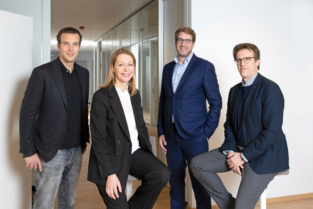 De gauche à droite, Laurent Muller, Florence Bastin, Marc Meyers et Frédéric Muller, réunis dans le cadre de la consolidation de leurs cabinets d’expertise-comptable. (Photo: Olivier Minaire)