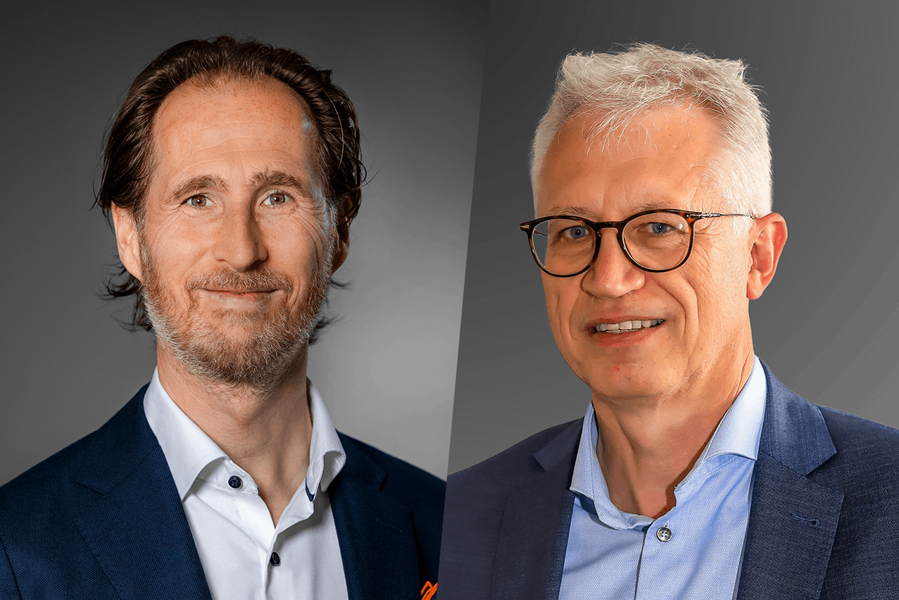 From left to right: Tim Ovelgönne, who will become managing director of Paul Wurth on 1 October, and Frank Wagener, who is stepping down from the company’s management after more than 20 years at Paul Wurth. (Photos: SMS Group; layout: Paperjam)