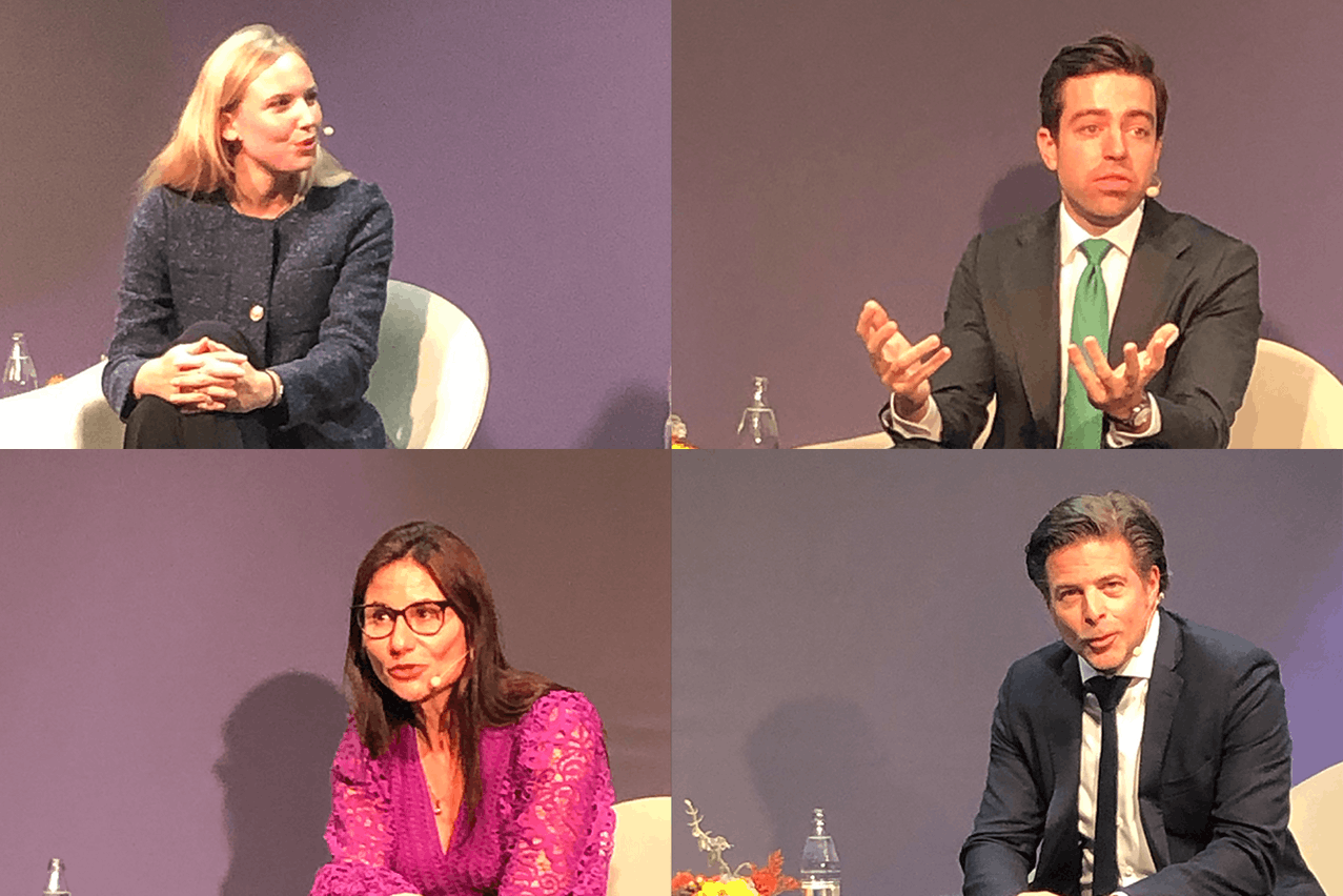 Charlotte Boon, (Blackstone), Michael Hoffmann (Partners Group), Vanessa Grüneklee (Schroders) et le modérateur Olivier Gerard (Société Générale) lors de la conférence LPEA Insights qui s’est tenue à Luxexpo le 17 octobre. (Photos: Sylvain Barrette/Montage: Maison Moderne)