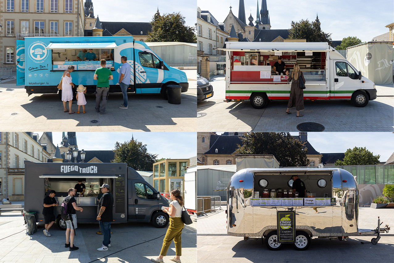 LëtzeBurger, Le delizie di Mario, Fuego Truck et d’Humeur végétale installent leurs food trucks place Guillaume II, tous les mercredis et samedis, de 10h30 à 14h, jusqu’à fin octobre.  (Photos: Romain Gamba/Maison Moderne)