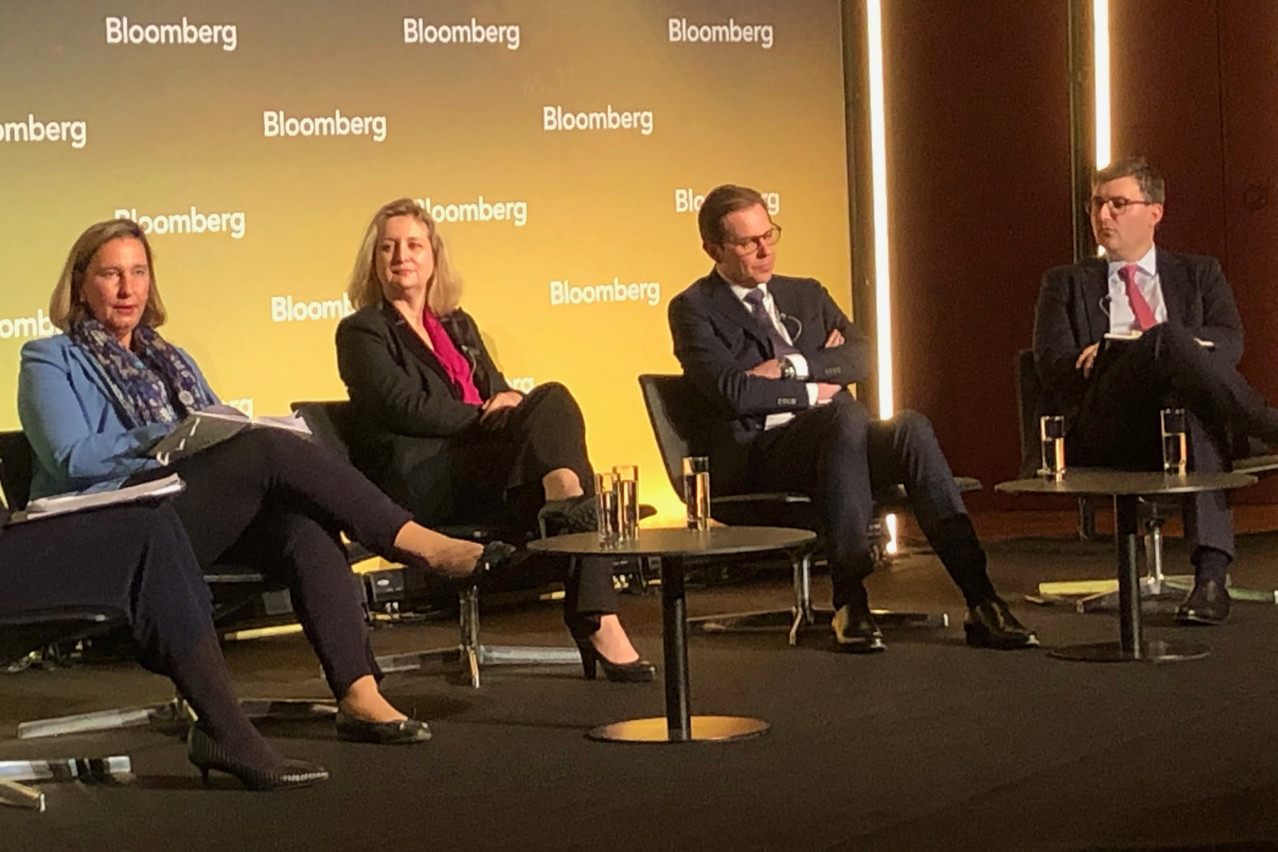 Paperjam attended a panel discussion called “The crucial crossroads: Inflation, recession, and the global economic landscape” at the Bloomberg Luxembourg Investment Summit, held at the Philharmonie on 24 October 2024. Pictured: Ingrid Garin (BNY European Bank), Maud Reinalter (Belfius Asset Management), Lionel De Broux (Banque Internationale à Luxembourg) and William Telkes (Spuerkeess). The panel was moderated by Jacqueline Simmons from Bloomberg News. Photos: Sylvain Barrette/Maison Moderne