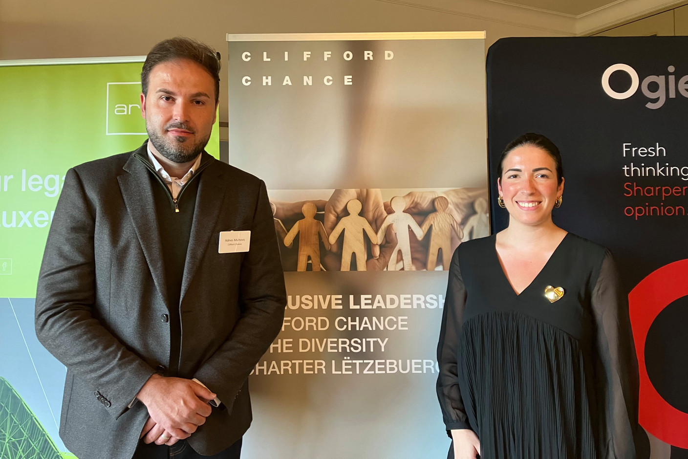Adnes Muhovic (counsel at Clifford Chance) and Priscilia Talbot (project manager, Charte de la Diversité Lëtzebuerg at IMS Luxembourg) discussed diversity and inclusion in the workplace during a Fund Finance Association event in Senningerberg on 6 June 2024. Photo: Lydia Linna/Maison Moderne