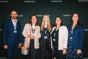 Simon Sabatier, Amandine Richier, Cristie Veber, Pauline Sugner and Pauline Duburquoy (CACEIS). (Photo : Julian Pierrot / Paperjam)