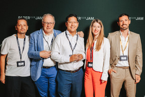 Patrick Coelho (Properties Solutions Group), Johan Bierebeeck (GraydonCreditSafe Luxembourg), Pascal Ruffin (Les Consultants), Alexandra Kieffer (Legere Hôtel Group) and Mickael Spezzacatena (Paperjam Club). (Photo : Julian Pierrot / Paperjam)