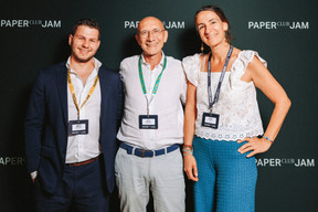 Valentin Morello (Paperjam Club), Eric Anselin (Île aux Clowns) and Roxane Filippa (Qualia). (Photo : Julian Pierrot / Paperjam)