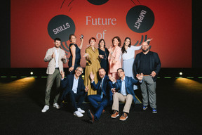 Tom Felten (Schroeder & Associés), Aline Giersch (Dentons Luxembourg), Romain Raux (University of Luxembourg), Vinciane Istace (PwC Luxembourg), Romain Gossent (Lombard Odier), Stéphanie Borner (Fischer/Panelux), Muriel Morbé (Chamber of Commerce), Joël Machado (Liser), Delphine Debailleul (Cargolux Airlines) and Laurent Peusch (ADEM). (Photo : Julian Pierrot / Paperjam)