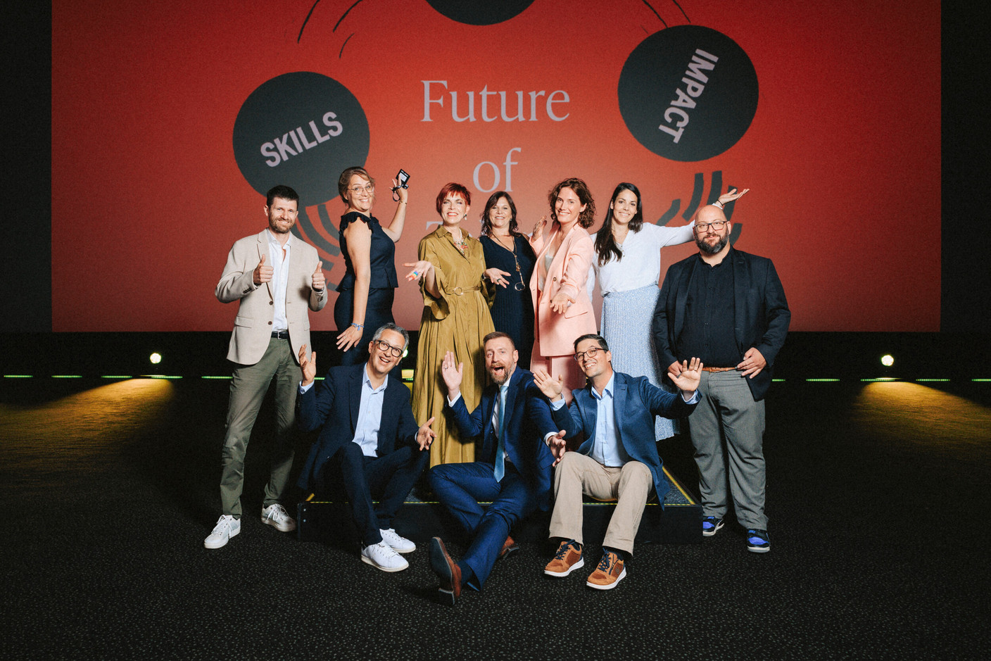 Tom Felten (Schroeder & Associés), Aline Giersch (Dentons Luxembourg), Romain Raux (University of Luxembourg), Vinciane Istace (PwC Luxembourg), Romain Gossent (Lombard Odier), Stéphanie Borner (Fischer/Panelux), Muriel Morbé (Chamber of Commerce), Joël Machado (Liser), Delphine Debailleul (Cargolux Airlines) and Laurent Peusch (ADEM). (Photo : Julian Pierrot / Paperjam)