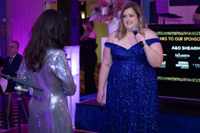 Julia Dauphinee seen speaking at the Rotary Club Luxembourg-Hearts 10th Anniversary Masquerade Charity Gala, 19 October 2024. Photo: Rotary Club Luxembourg-Hearts