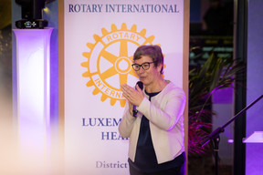 Martine Deprez, Luxembourg’s health and social security minister (CSV), seen speaking at the Rotary Club Luxembourg-Hearts 10th Anniversary Masquerade Charity Gala, 19 October 2024. Photo: Rotary Club Luxembourg-Hearts