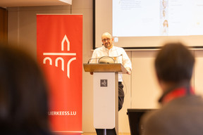 William Régault (Hub Institute) at the Gen AI Bootcamp session dedicated to finance and risk management professionals, held at Spuerkeess, 3 April 2025. Photo: Eva Krins/Maison Moderne