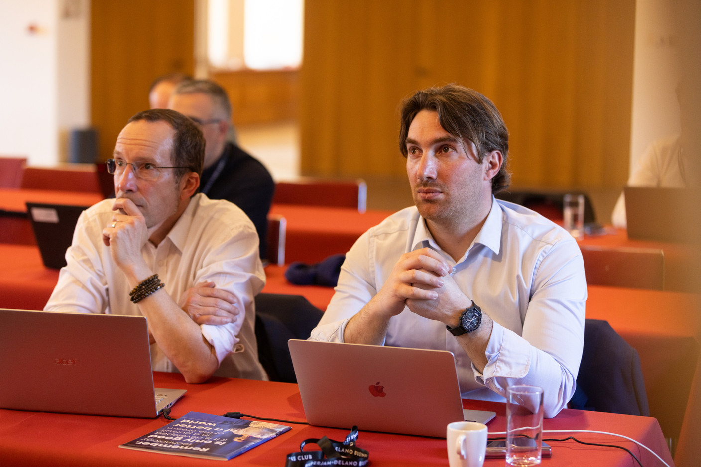 Pascal Gonzales and Anthony Bossone (Nomura Bank) at the Gen AI Bootcamp session dedicated to finance and risk management professionals, held at Spuerkeess, 3 April 2025. Photo: Eva Krins/Maison Moderne