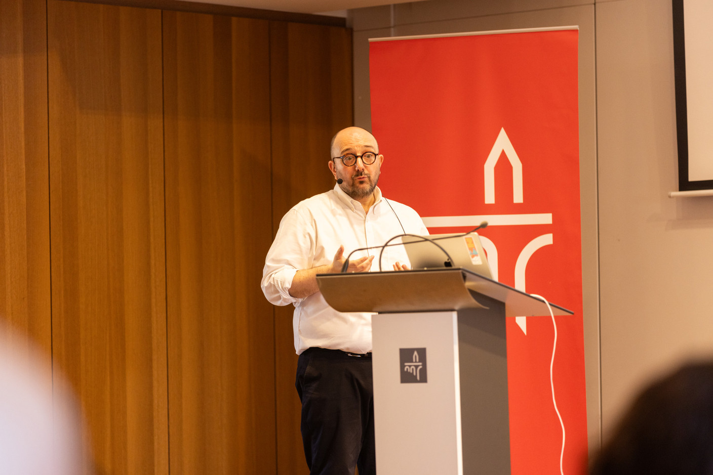 William Régault (Hub Institute) at the Gen AI Bootcamp session dedicated to finance and risk management professionals, held at Spuerkeess, 3 April 2025. Photo: Eva Krins/Maison Moderne
